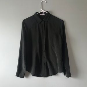 Everlane Silk Olive Green Button Down